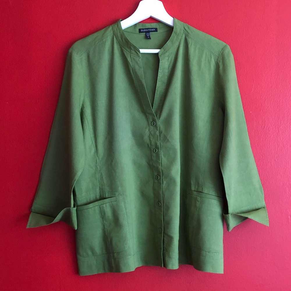 Sage Green V-Neck Button Up Blouse